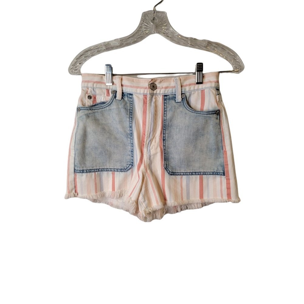 American Eagle Women's Size 0 Blue White Striped High Rise Mom Shorts